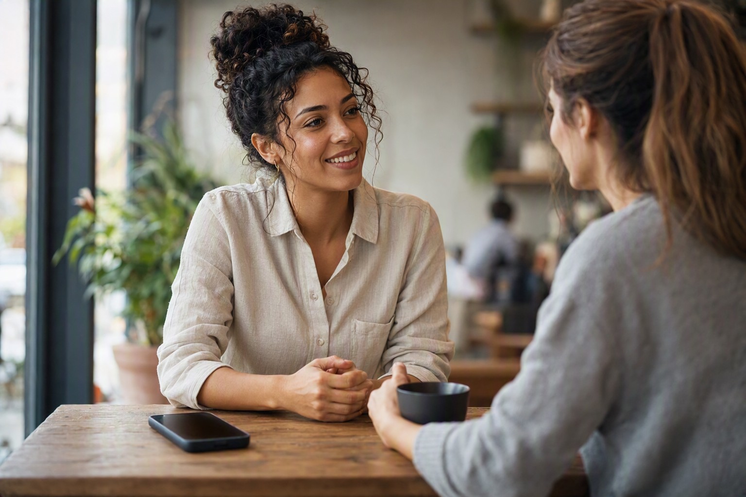 People talking face to face at a small local gathering, meeting each other without any social media