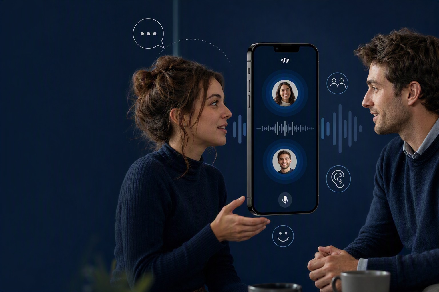 A person practising conversation on a voice call, building social confidence one real chat at a time