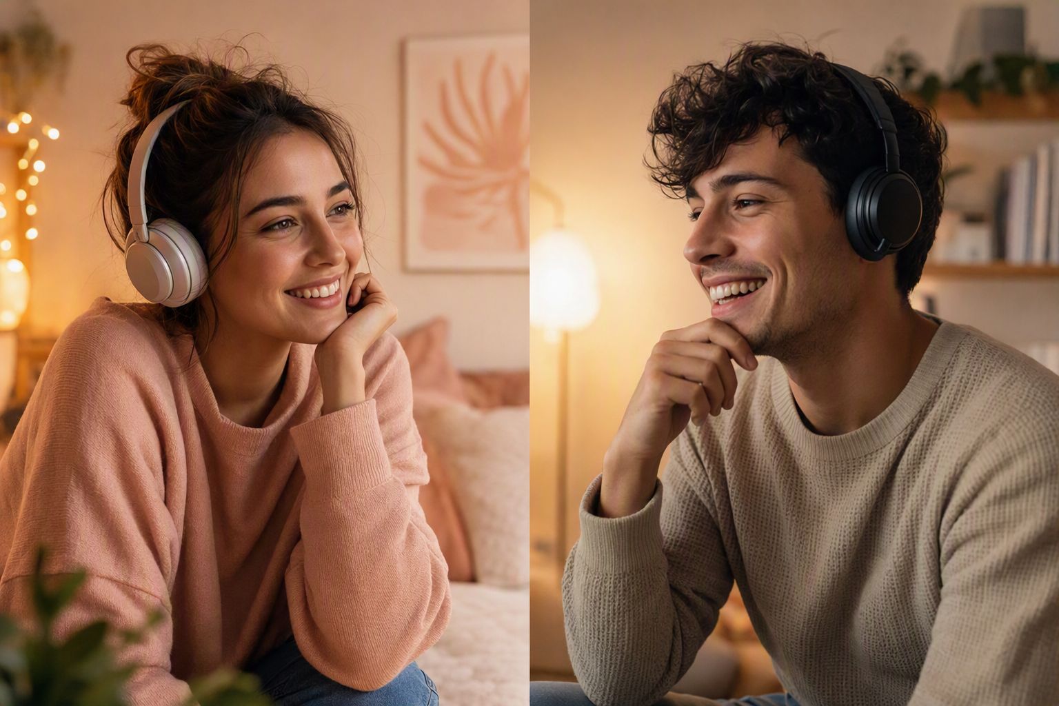 Two people on opposite sides of the world sharing an anonymous voice call on their phones