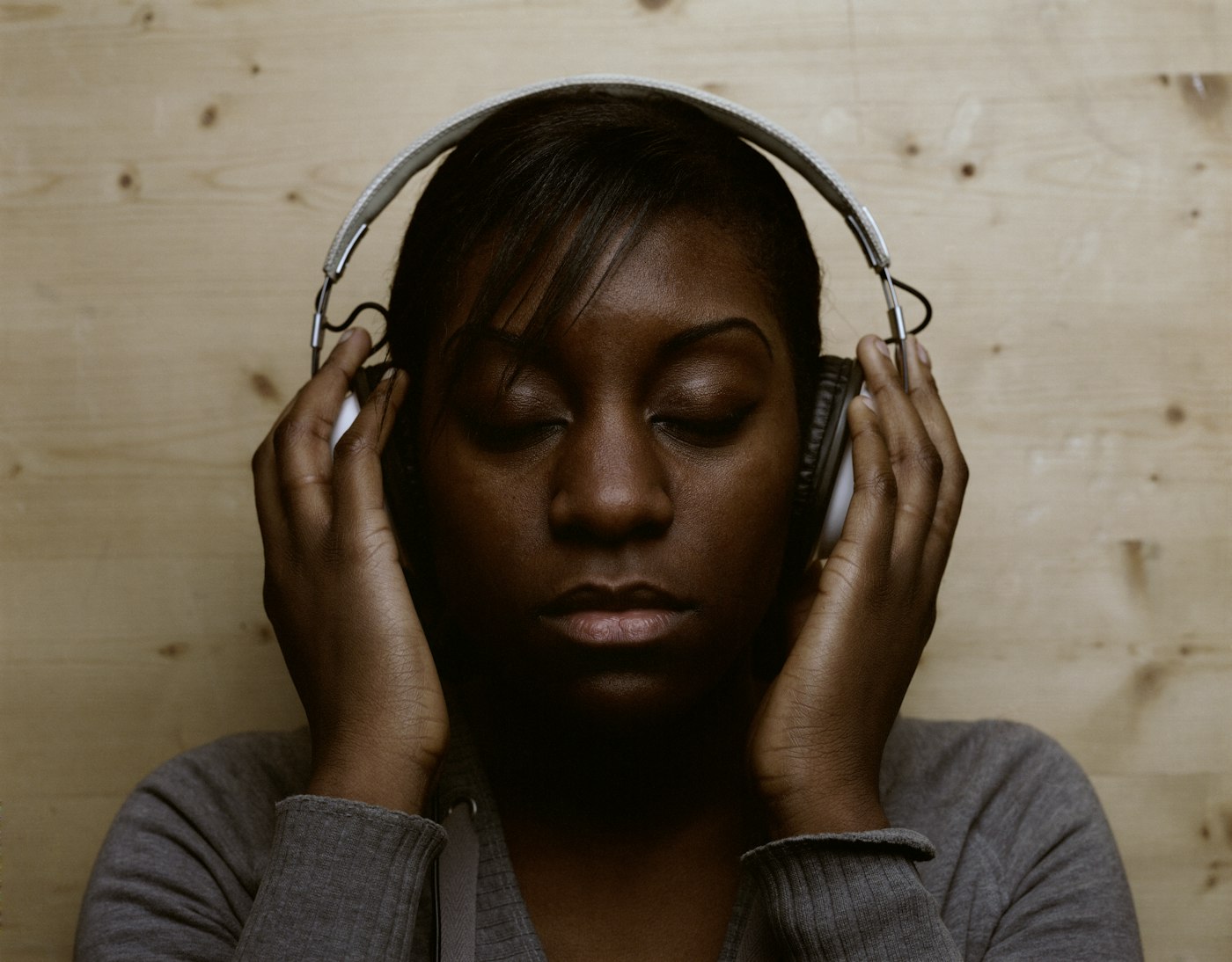 A person wearing headphones